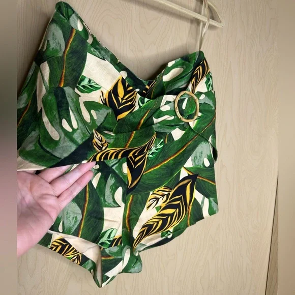 FARM Rio Green Leaf Print Linen Women Skort